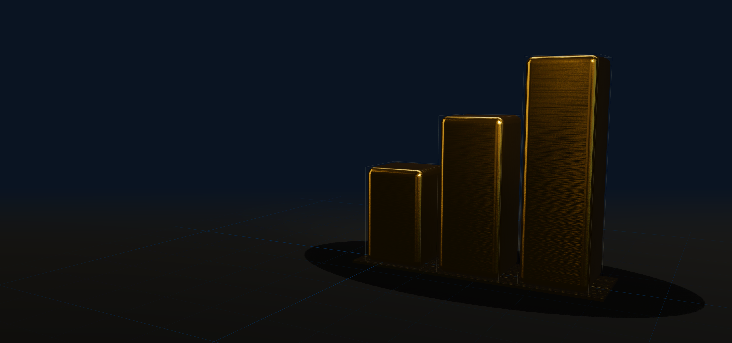 Three rising gold bars, the Dilshaad Williams mark, on a dark reflective floor